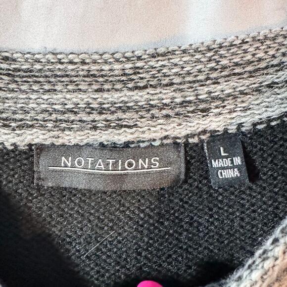 Notations Women's sz Large Sweater Knit Dress Black w/Gray Trim Midi Boat Neck - Picture 3 of 8